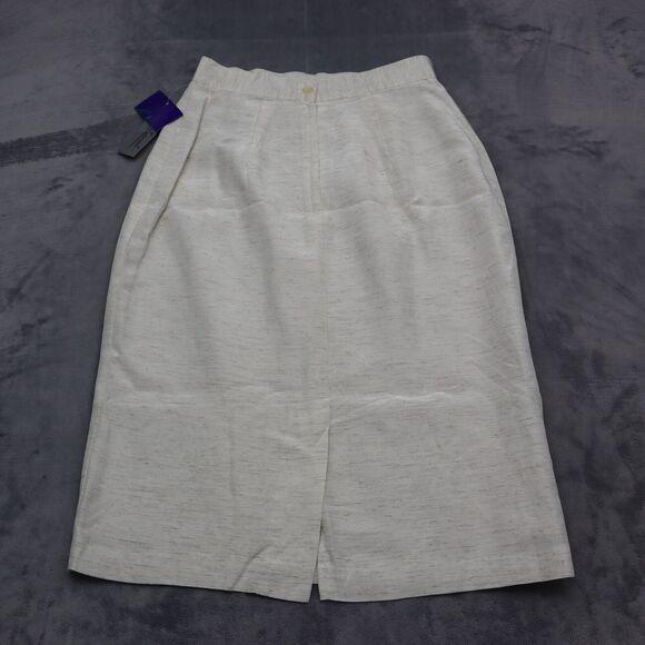 Tofy Skirt Womens 10 Ivory Lined Back Slit Midi Straight Pencil Casual - Picture 9 of 16